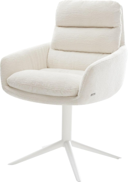 Drehstuhl Abelia-Flex mit Armlehnen Bouclé Soft Beige Fußkreuz Weiß 360° drehbar Wippfunktion
