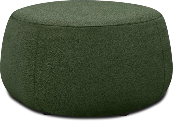 DOMO. collection Polsterhocker Molina, moderner, runder Hocker aus Teddy-Stoff, Sitzhocker, Fußhocker, Beistellhocker, Sofa-Hocker, Garnitur 75 x 75 x 42 cm (BxTxH), dunkelgrün