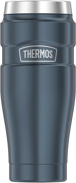Thermos STAINLESS KING Thermobecher aus Edelstahl ice grey 0,47l - Coffee to Go Becher, absolut dicht, spülmaschinenfest, 7h heiß & 18h kalt, mit Haken für Teebeutel, BPA-frei