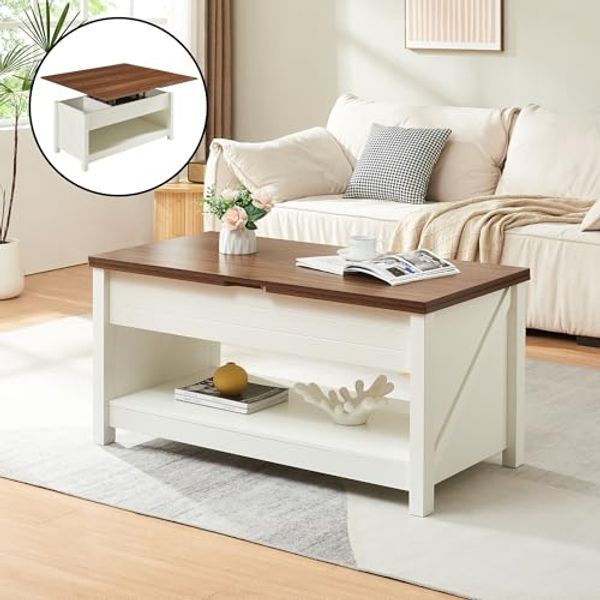 Couchtisch Kasama mit Hebeplatte und Stauraum 110x55x54 cm Walnussoptik/Weiß [en. casa]