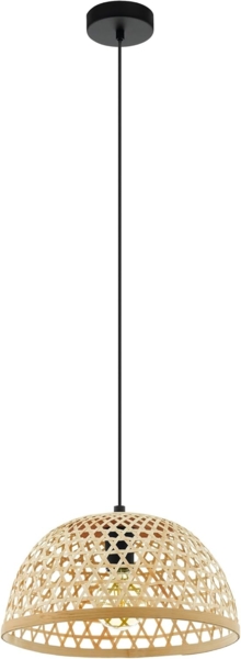 Eglo 43253 NATURE Pendelleuchte CLAVERDON Stahl schwarz, Holz natur E27 1X40W Ø37cm H:110cm dimmbar