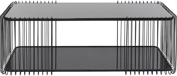 Kare Design Couchtisch Wire Double, Schwarz, Pflegeleicht Sicherheitsglas, Wohnzimmertisch, Stahlgestell, Tischplatte aus Glas, Wohnzimmer, Rechteckig, 42 x 120 x 60 cm (H/B/T)