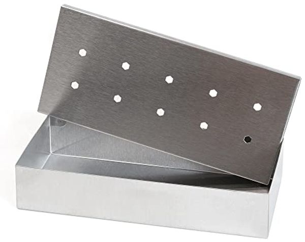 Wenco Premium Räucherbox, 20 x 9,5 x 4 cm, Edelstahl, Hitzebeständig, Smokebox für Gasgrill und Holzkohlegrill, Silber