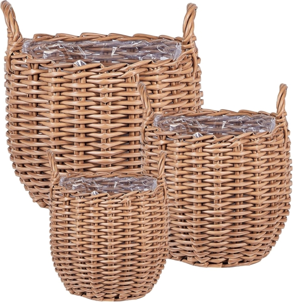 Set mit 3 Blumentöpfen AUCUBA PE Rattan 26 34 44 cm Hellbraun