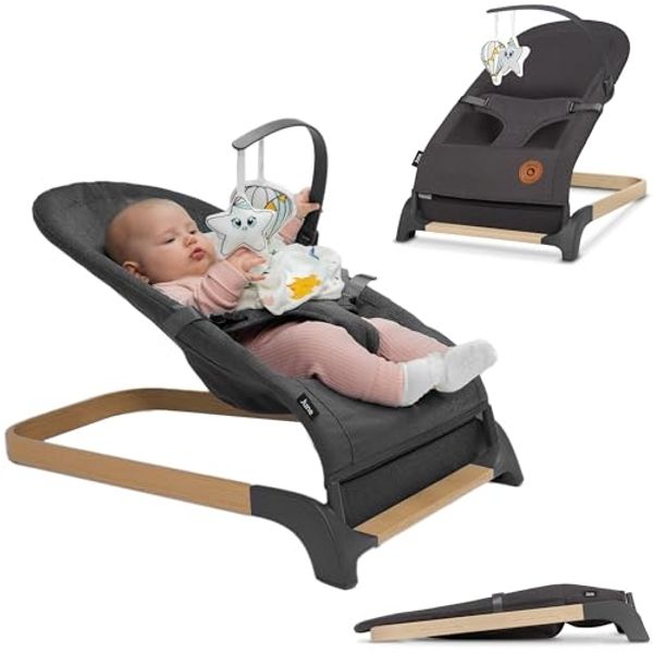 Lionelo June Babywippe für Neugeborene bis 9 kg, bequemer Stuhl mit natürlicher beruhigender Bewegung, ergonomische Rückenstütze, 3-Punkt-Sicherheitsgurt, weiches atmungsaktives Gewebe, leicht &