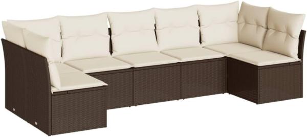 vidaXL 7-tlg. Garten-Sofagarnitur mit Kissen Braun Poly Rattan 3217433