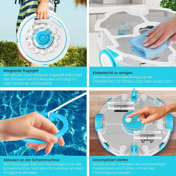 KESSER® Poolroboter Poolreiniger Akku Aqua-9000 inkl. Transporttasche Pool Roboter für bis 80m² Pools, Li-Ion Akku max. 75 min, Kabellos Poolsauger Bodenreinigung Vollautomatisch Bodensauger Türkis Bild 7
