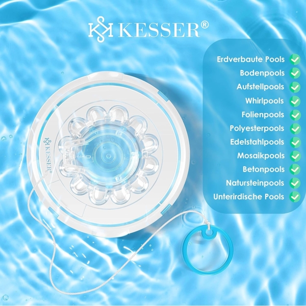 KESSER® Poolroboter Poolreiniger Akku Aqua-9000 inkl. Transporttasche Pool Roboter für bis 80m² Pools, Li-Ion Akku max. 75 min, Kabellos Poolsauger Bodenreinigung Vollautomatisch Bodensauger Türkis Bild 8