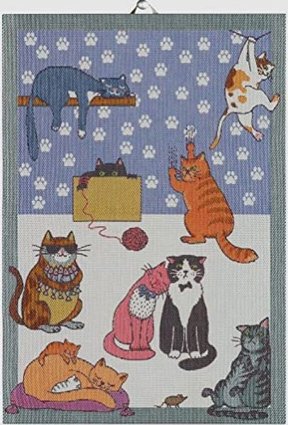 EKELUND MASTER WEAVERS 1692 Geschirrtuch Küchenhandtuch Cats Fun 35x50 cm, (1-tlg, 1 x Geschirrtuch), Pixel gewebt (6-farbig)