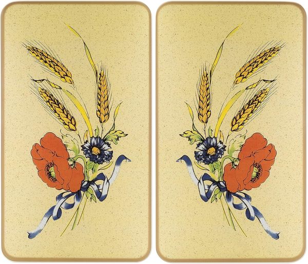 WENKO Herd-Abdeckplatte Universal Modell Kornblumen, Glas, (Set, 2 tlg), Herdabdeckung für alle Herdarten, kratzfest, mit rutschfesten Füßen