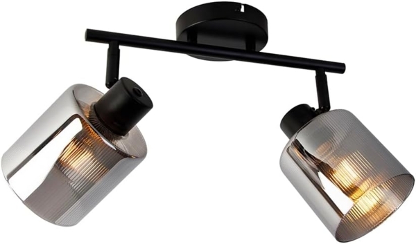 Qazqa LED Aufbaustrahler Laura, ohne Leuchtmittel, E27, Grau, Art Deco, Glas, 2-flammig Bild 2