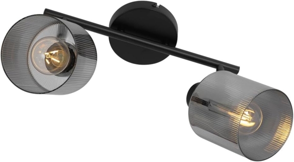 Qazqa LED Aufbaustrahler Laura, ohne Leuchtmittel, E27, Grau, Art Deco, Glas, 2-flammig Bild 7