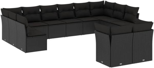 vidaXL 12-tlg. Garten-Sofagarnitur mit Kissen Schwarz Poly Rattan 3218425