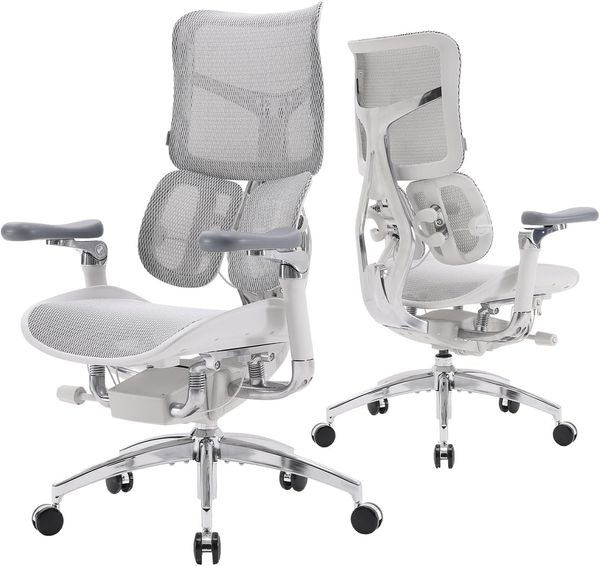 SIHOO Doro S300 Ergonomischer Bürostuhl, Computerstuhl, Gaming-Stuhl mit dualem dynamischem Lendenwirbelstützsystem, 6D-koordinierten Armlehnen, verstellbarem Rollstuhl (Weißem Samt-Mesh)