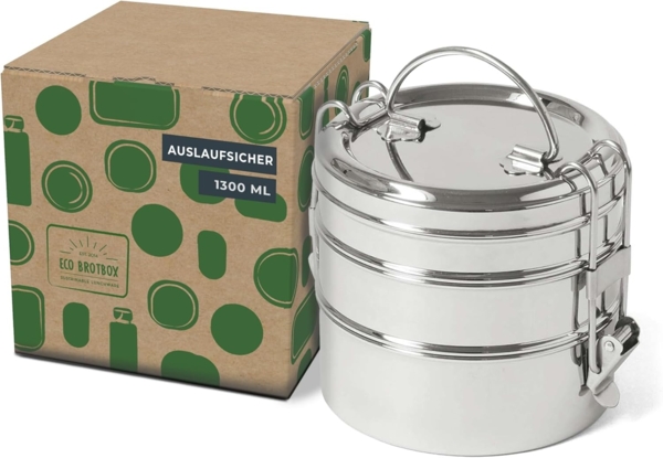Lunchbox Tiffin Swing+ auslaufsicher 1200 ml dreilagig aus Edelstahl von ECO BROTBOX