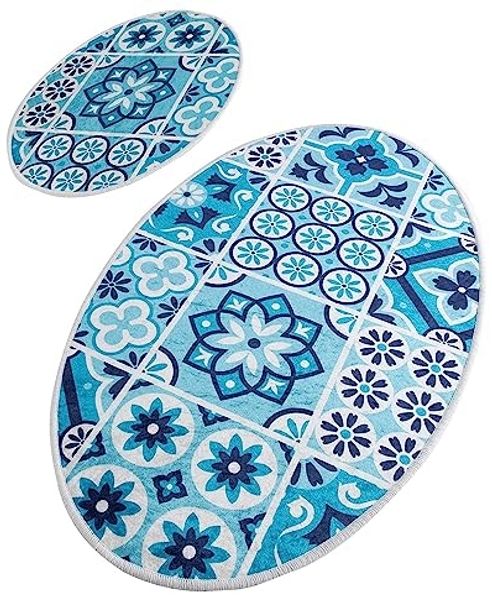 Badezimmerteppich-Set, 2-teilig, Mosaik, Blau