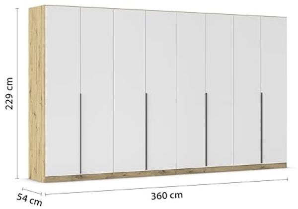 Rauch Möbel Alabama, Kleiderschrank für Schlafzimmer, Kinderzimmer, Wohnzimmer, Garderobe, Flur, 8-türig, mit Zubehör Classic, Farbe Weiß/Eiche Artisan, Holz, Breite 360 cm Bild 3