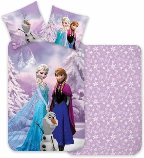 BrandMac Kinderbettwäsche Disney Frozen Bettwäsche-Set Anna, Elsa & Olaf 135x200cm, 1 teilig, Langlebig