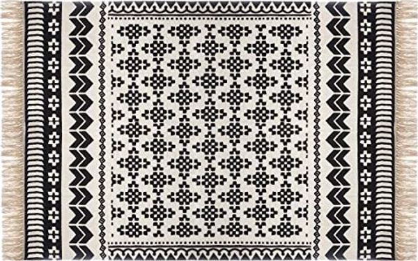 Atmosphera Baumwoll-Teppich mit ethnischen Motiven im orientalischen Stil weiß-schwarz 120 x 170 cm