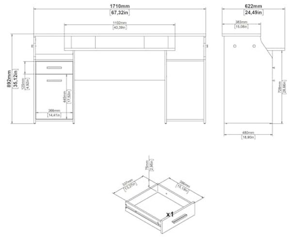 Dmora - Schreibtisch Mezzani, Arbeitstisch mit 1 Tür und 1 Schublade, ideal für Büro und Gaming, 171x62 h89 cm, Grau Bild 4