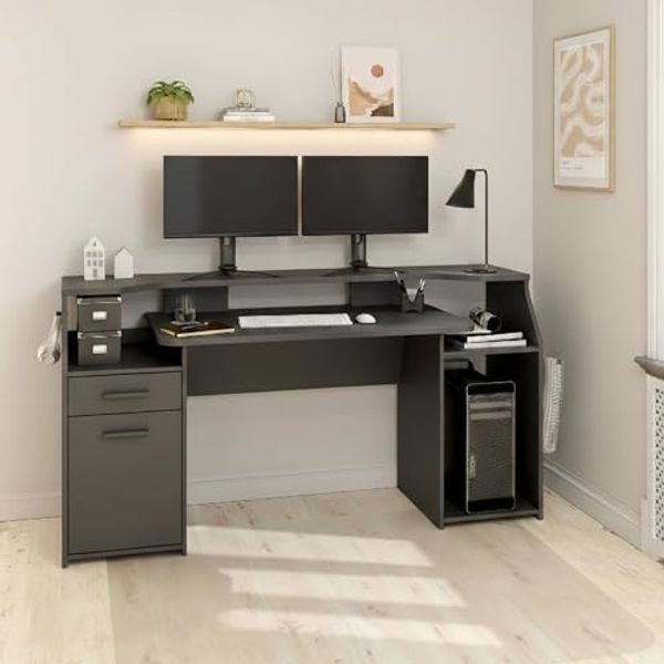 Dmora - Schreibtisch Mezzani, Arbeitstisch mit 1 Tür und 1 Schublade, ideal für Büro und Gaming, 171x62 h89 cm, Grau