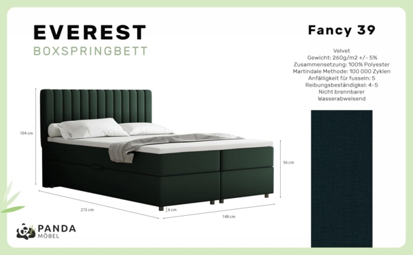PANDA MÖBEL GmbH Boxbett Komfortables Boxbett EVEREST mit Bettkasten und Topper, 140x200, 160x200, 180x200, Boxbett mit Bettkasten und Topper Bild 3