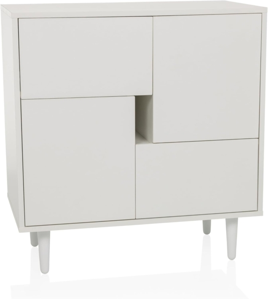 hjh LIVING Kommode mit Schubladen und Türen LYKKJA Aufbewahrungsschrank für Wohnzimmer Schlafzimmer Flur, 72 x 39,5 x 77 cm, Weiß