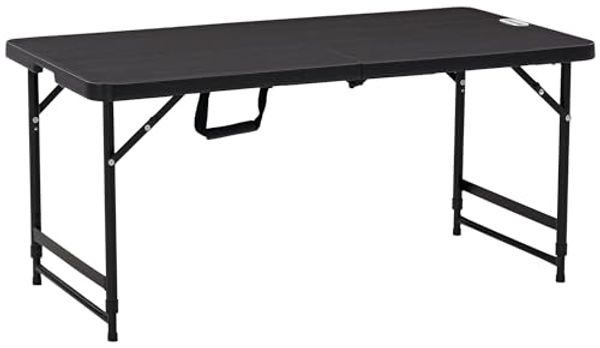 Outsunny Gartentisch Campingtisch Buffettisch mit Stahlgestell (Terrassentisch für 4 Personen, 1-St, Höhenverstellbarer Klapptisch), HDPE 118 x 60 x 74 cm, Dunkelgrau