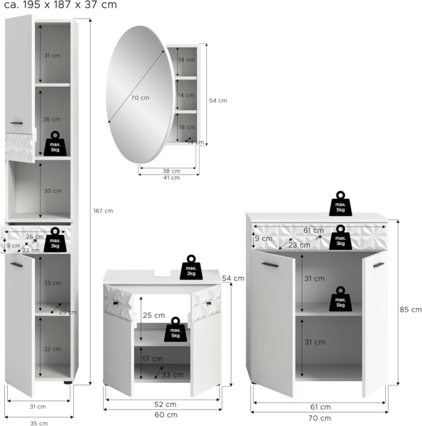 Xonox Prisma Badkombination (B/H/T 145x187x37 cm) in weiß Nachbildung Bild 4