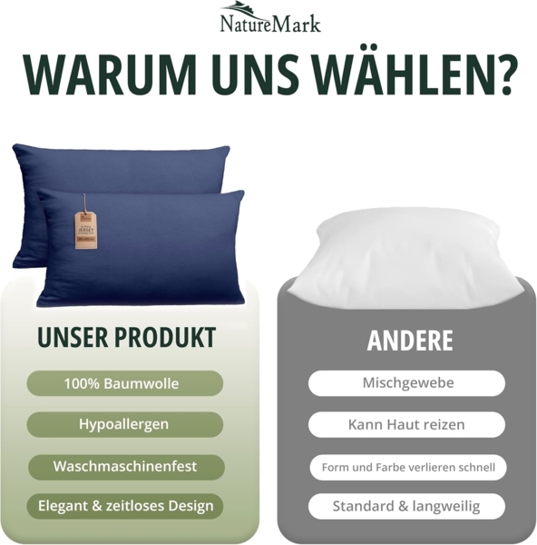 NatureMark 2er Pack Jersey Kissenbezug Kissenhülle Kissenbezüge Seitenschläferkissen Nackenkissen viele Größen und Farben ÖKO-TEX (40x80 cm, Navy blau) Bild 7