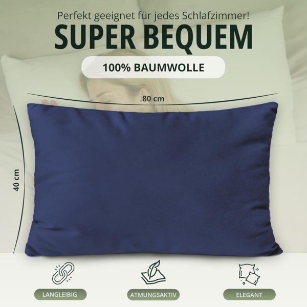 NatureMark 2er Pack Jersey Kissenbezug Kissenhülle Kissenbezüge Seitenschläferkissen Nackenkissen viele Größen und Farben ÖKO-TEX (40x80 cm, Navy blau) Bild 3