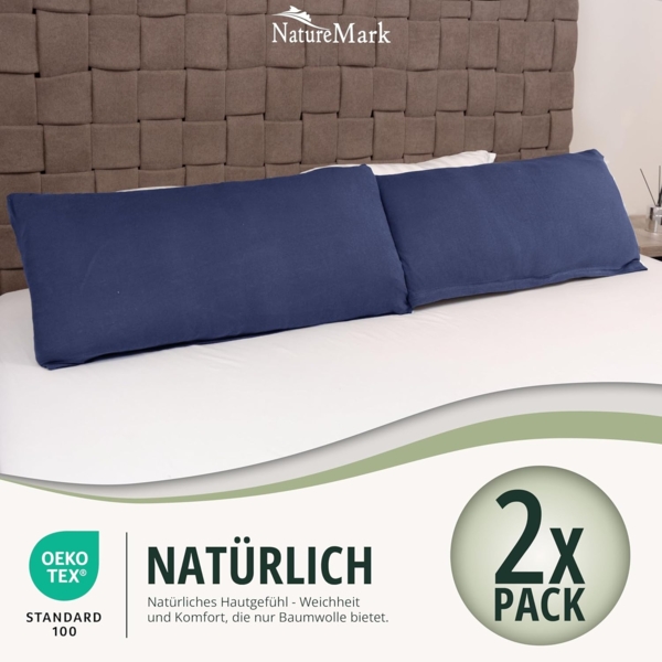 NatureMark 2er Pack Jersey Kissenbezug Kissenhülle Kissenbezüge Seitenschläferkissen Nackenkissen viele Größen und Farben ÖKO-TEX (40x80 cm, Navy blau) Bild 6