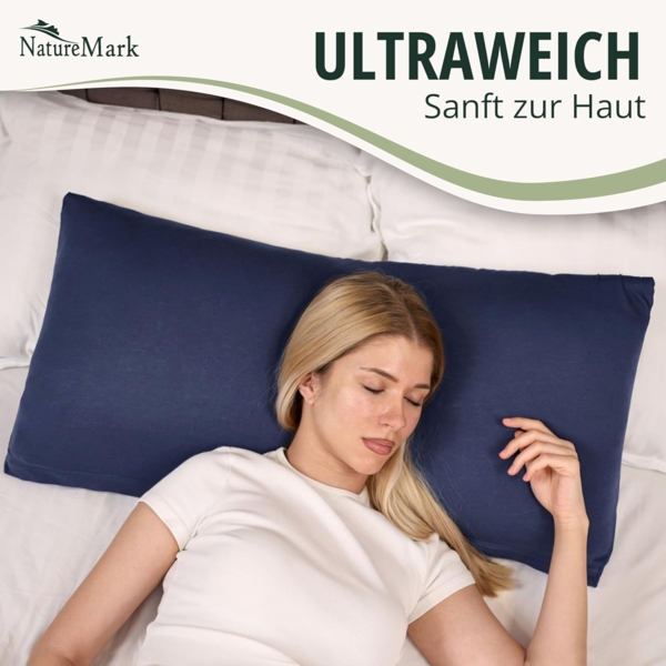 NatureMark 2er Pack Jersey Kissenbezug Kissenhülle Kissenbezüge Seitenschläferkissen Nackenkissen viele Größen und Farben ÖKO-TEX (40x80 cm, Navy blau) Bild 4