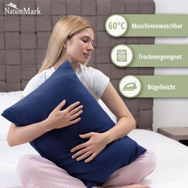 NatureMark 2er Pack Jersey Kissenbezug Kissenhülle Kissenbezüge Seitenschläferkissen Nackenkissen viele Größen und Farben ÖKO-TEX (40x80 cm, Navy blau) Bild 2