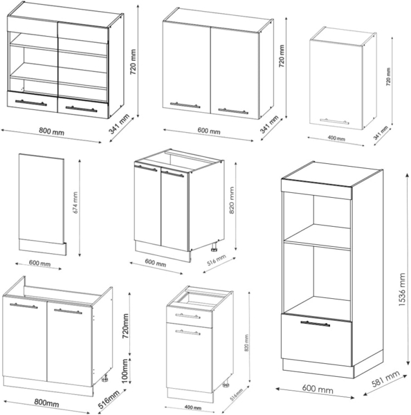 Küchenzeile Fame-Line Anthrazit Hochglanz/Goldkraft Eiche 300 cm mit Hochschrank, ohne Arbeitsplatte Vicco Bild 3
