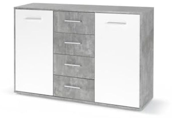 Forte ANTUZA Kommode B x H x T: 122,6 x 88,1 x 34,2, Holzwerkstoff, Betonoptik Hellgrau/Weiß, Groß