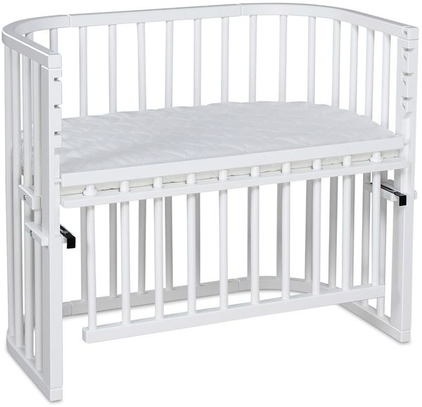 Babybay Maxi Comfort Plus Beistellbett, weiß lackiert mit Matratze Classic Cotton Soft