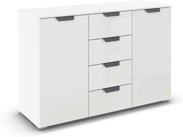 rauch Aditio Box, Kommode, 2-türig, 4 Schubladen, mit Glasfront, mit Softclose-Funktion, Farbe Weiß, BxHxT 120x81x42cm