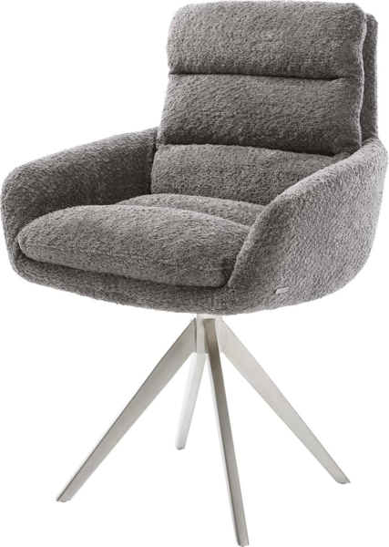 Esszimmerstuhl Abelia-Flex mit Armlehnen Bouclé Grau Kreuzgestell kantig Edelstahl