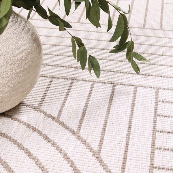 In- & Outdoor-Teppich Beige, Creme - Wendeteppich - 160x230 cm - Geometrisches Muster - Wetterbeständig für Balkon, Terrasse - Teppiche Modern Indoor Wohnzimmer, Küche Bild 3