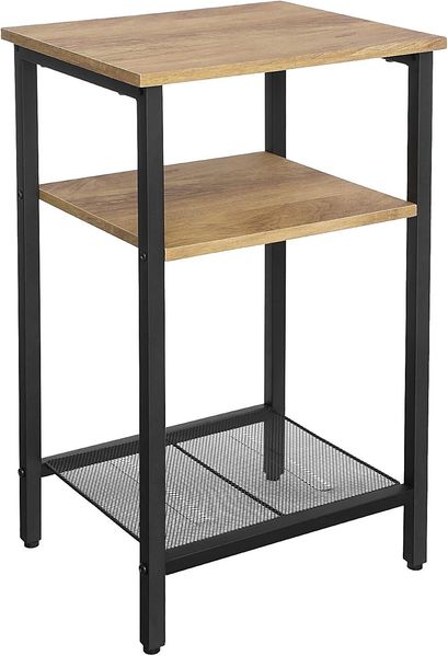 Vasagle Beistelltisch, Nachttisch, Kleiner Sofatisch, Schlafzimmer, Wohnzimmer, einfacher Aufbau, stabil, Stahlgestell, Industriestil, honigbraun-schwarz LET201B05, 34 x 29 x 58 cm