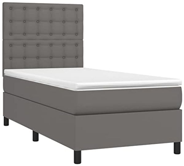 vidaXL Boxspringbett mit Matratze Grau 90x190 cm Kunstleder 3142819