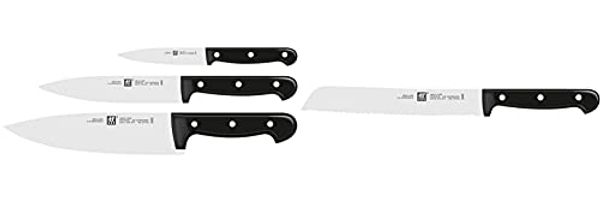 Zwilling Messer-Set, 3-tlg, Spick-/Garniermesser, Silber, Schwarz & 1002169 Brotmesser, Klingenlänge: 20 cm, Klingenblatt mit Wellenschliff, Rostfreier Spezialstahl/Kunststoff-Griff, Silber/Schwarz