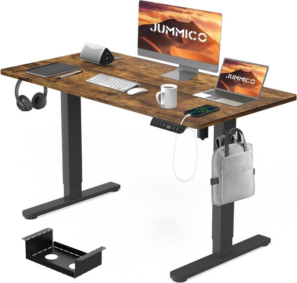 JUMMICO Elektrischer Stehpult, 140x70 cm, mit Ladeanschluss, höhenverstellbarer Computertisch mit Kabelablage, ergonomischer Stehtisch, Stehtisch, Heimbüro-Möbel, Vintagebraun