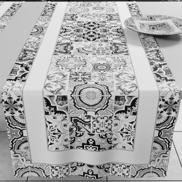 PETTI Artigiani Italiani - Zubehör für Küchentextilien, eleganter Tischläufer, 40x140 cm, aus Mikrofaser, Tischdecke mit Digitaldruck, Vietri Schwarz, 100 % Made in Italy Bild 1