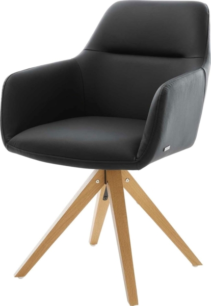 Esszimmerstuhl Pejo-Flex Echt-Leder Schwarz Holzgestell kantig Natur Taschenfederkern