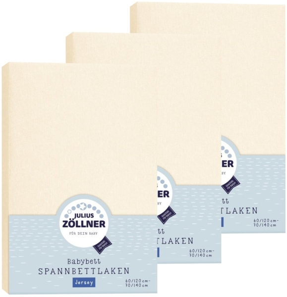 Julius Zöllner Spannbetttuch Jersey 70x140 / 60x120 Ecru 3er Pack