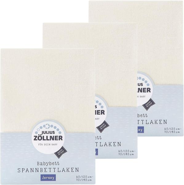 Julius Zöllner Spannbetttuch Jersey 70x140 / 60x120 Ecru 3er Pack