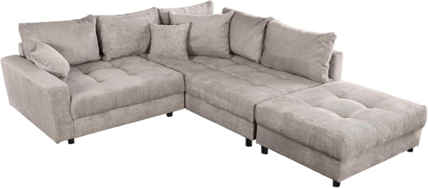 riess-ambiente Ecksofa KENT 220cm greige / schwarz, Einzelartikel 1 Teile, Wohnzimmer · Cord · mit Federkern · inklusive Hocker · L-Form · Modern