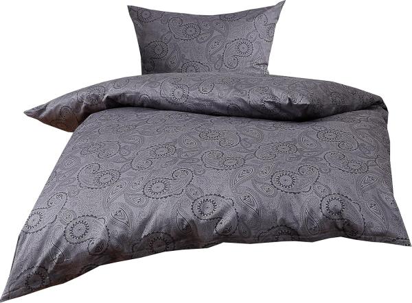 Bettwaesche-mit-Stil Mako-Satin Damast Paisley Bettwäsche "Davos" schwarz-grau Garnitur 140x200 + 70x90